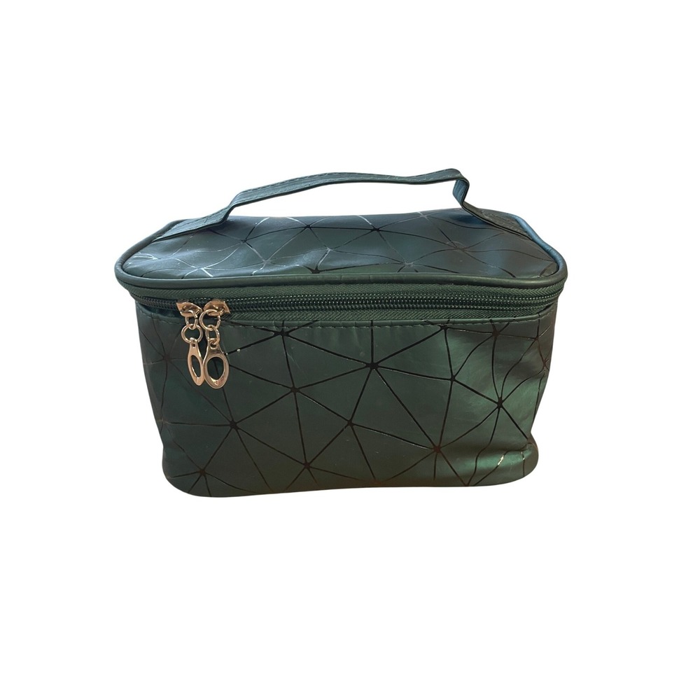 Geometric Teal Green Makeup Bag Travel Cosmetic Case Vanity Organizer‎
